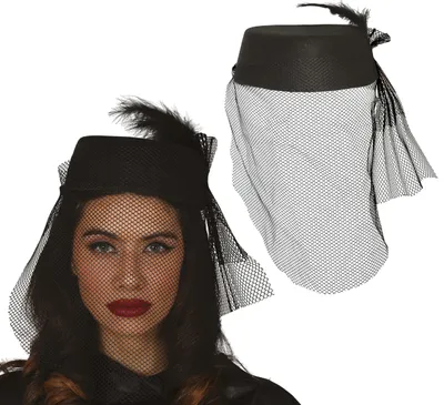 Produktbild von 19 Jahrhundert Elegante Kopfbedeckung Mit Schleier Feder Kostümaccessoire Schwarze Hutnetz Kreation Modeaccessoire Karneval Epochenlook Vintage Stil Volle Verkleidung Modehistorisch, Farbe: Schwarz