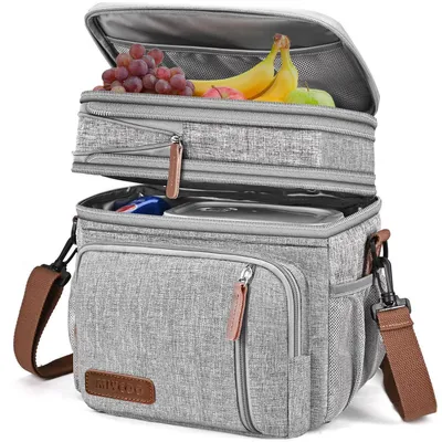 Image de Sac isotherme pour déjeuner, 15 litres, gris, à deux compartiments, étanche, isolé, pour adultes