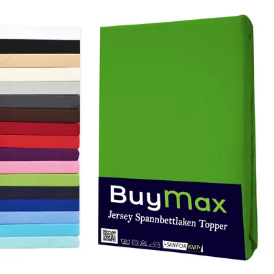 Produktbild von Jersey Topper Spannbettlaken Spannbetttuch 100% Baumwolle  Bettlaken, 160x200 cm, Apfelgrün