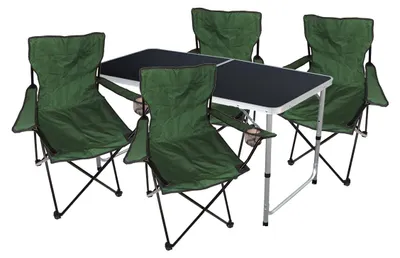 Immagine prodotto di set da campeggio 5 pezzi mobili da giardino tavolo da campeggio + 4 x sedie da pesca verde