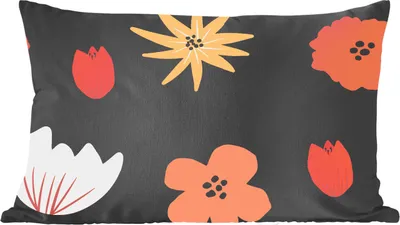 Produktbild von MuchoWow® Zierkissen Sofakissen Wohnzimmer Dekokissen 50x30 cm Blumen - Schwarz - Muster - Wohnzimmerdekoration - Polster mit Photo