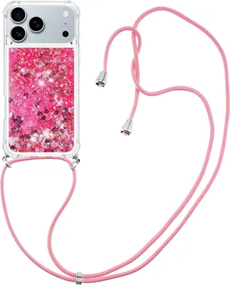 Produktbild von iPhone 17 Pro Hülle - Coverup Liquid Glitzer Back Cover mit Handykette - Rosa