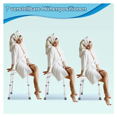 Produktbild von Duschhocker für Senioren, 7-fach höhenverstellbar 41-56 cm, Duschstuhl mit U-förmigem Hygieneausschnitt, stabil für die Dusche
