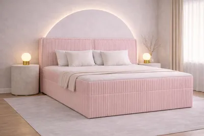 Produktbild von MOEBLO Boxspringbett Bett 04 – Boxspringbett aus Cord, Polsterbett Kontinentalbett Doppelbett mit Bonell-Matratze, Topper und Bettkasten (gepolstertes Kopfteil, Boxspring) - 160 x 200 - Ambience 15 Hellrosa