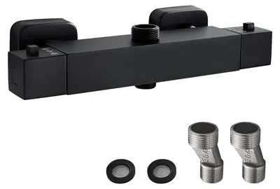 Duschthermostat Schwarz, 2-Loch, 38°C Sicherheitstaste, Messing