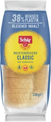 Produktbild von Dr. Schär Classico, 330 g, maize starch , water , sourdough (rice flour, water) 16% , rice starch , vegetable fibre..., Konservierungsmittel, 233 kcal, 981 kJ, 3,5 g