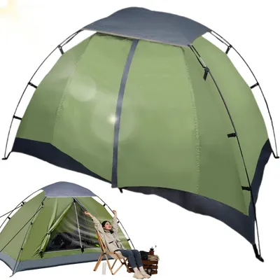 Produktbild von 2-Personen-Campingzelt - Trekkingzelt - Wasserdicht - Winddicht - Doppellagig - Glasfaserstangen - TPU-Nylon - Olivgrün