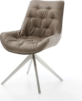 Produktbild von DELIFE Drehstuhl Taimi-Flex Mikrofaser Taupe Vintage Kreuzgestell breit Edelstahl 360° drehbar Wippfunktion