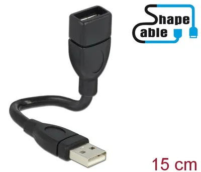 Immagine prodotto di Delock Cavo USB 2.0 maschio (A) > femmina ShapeCable 15 cm