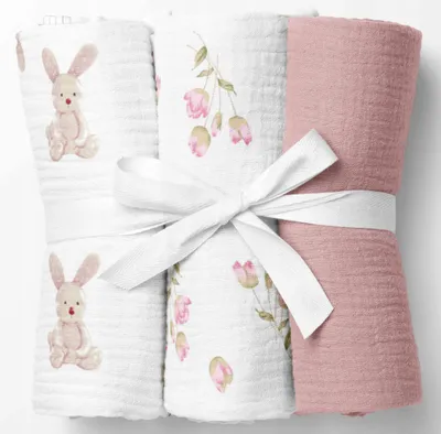 Produktbild von Musselin Mullwindeln 3er Pack 60x75 cm – Dicke Mulltücher gekreppt, Baby Spucktücher & Einschlagtücher