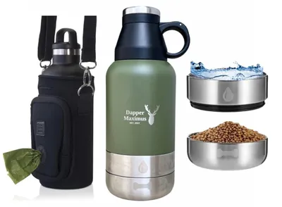 Isolierte Hundewasserflasche 910 ml mit abnehmbaren Näpfen