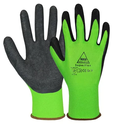 Produktbild von HASE SAFETY GLOVES Latex-Arbeitshandschuhe Superflex, EN 388, EN 420, Größe 8, grün/schwarz