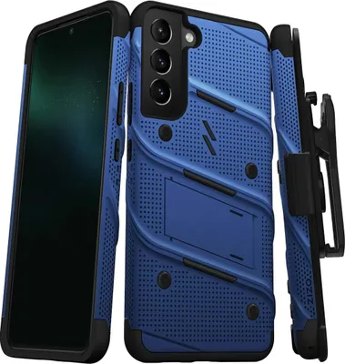 Produktbild von ZIZO BOLT Serie - Gepanzerte Hülle für Samsung Galaxy S22+ mit 9H Glas für den Bildschirm + Halterung mit Ständer (blau)