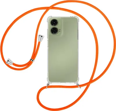 Produktbild von Handykette Backcover-Schutzhülle mit Band (Metall silberfarben) für Motorola Moto G24 - neonorange