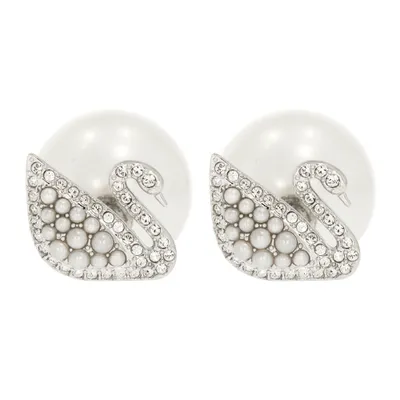 Image de Boucles d'oreilles Swarovski 5416591, modèle Iconic Swan, blanches, plaquées rhodium