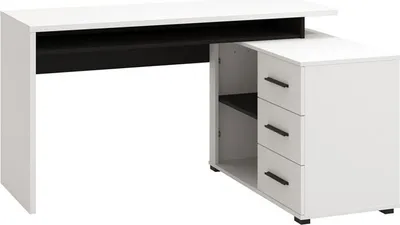 Immagine prodotto di Dmora Scrivania Sapri 138x102x75h cm Bianco Opaco, Angolare 3 Ripiani