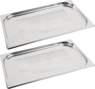 Produktbild von Vogue GN-Behälter GN1/1 - 2cm - 2 Behälter - Edelstahl gelocht