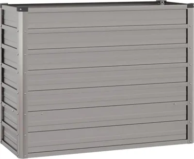 A grey metal raised garden bed.