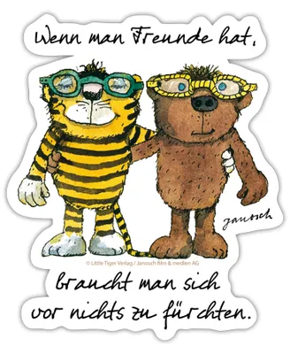 Produktbild von Spreadshirt Janosch Tiger Und Bär Wenn Man Freunde Hat Sticker Aufkleber, 10 x 10 cm, Mattweiß