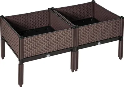 Image de Bacs à plantes pour l'extérieur - Surélevés - Lot de 2 - 50 × 50 × 46,5 cm - Marron