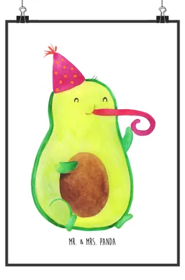 Produktbild von Mr. & Mrs. Panda Bild Avocado Feier DIN A0 - Weiß - Geschenk, Gute Laune, Party, Geburtstag, Plakat, Wandbild, Tröte, Wanddekoration, drucke, wanddeko