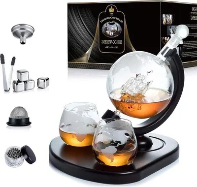 Obrázok produktu pre Súprava na whisky s pohármi, kockami ľadu a lievikom – darček pre neho – dávkovač na whisky a likéry