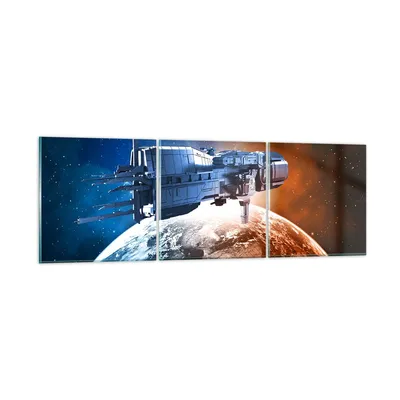 Produktbild von Bilder auf glas - Kosmos Sputnik - 90x30cm - Glasbilder - Wandbilder - Bilder - Kunstdruck - zum Aufhängen bereit - Wanddekoration aus Glas - Glas Bilder - Wandbild auf Glas - 3 Teile - GCA90x30-3597