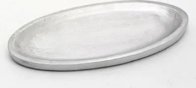 Produktbild von Kerzenteller oval 16 x 7 cm Aluminium Silber matt für Ovalkerzen, Ellipsen, Hochzeitskerzen, Taufkerzen