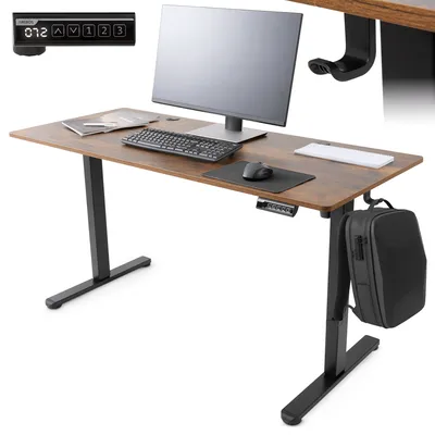 Zdjęcie produktu dla AREBOS biurko z elektryczną regulacją wysokości 120x60 cm | Funkcja pamięci | Regulowane biurko komputerowe 72-118 cm | Biurko | Biurko stojące | Brązowy