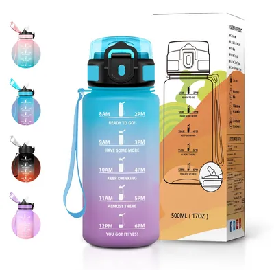 Produktbild von Trinkflasche Sport 500ml BPA-frei Auslaufsicher mit Strohhalm für Gym Camping