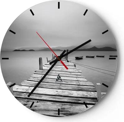 Produktbild von Wanduhr - Rund - Glasuhr - Brücke See - 30x30cm - Schleichendes Uhrwerk - Lautlos - zum Aufhängen bereit - Dekoration Modern - Wanddekoration aus Glas - C3AR30x30-3523