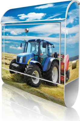 Produktbild von banjado Design Briefkasten Stahl weiß mit Zeitungsfach pulverbeschichtet "Traktor" 38x46x12,5cm & 2 Schlüssel - Postkasten A4 Einwurf inkl. Montagematerial [BKW 10128]
