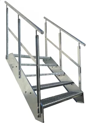 Immagine prodotto di Scala a pioli in acciaio 5 gradini zincati + ringhiera su entrambi i lati - (L x P x A) 101cm x 100cm x 95cm