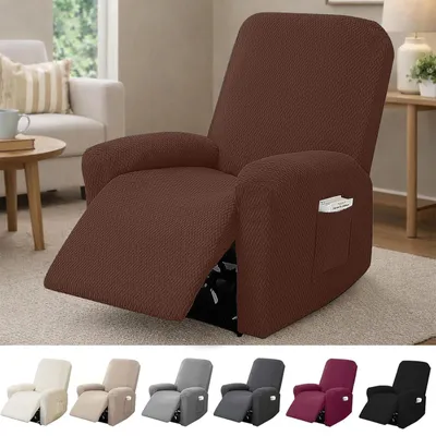 Produktbild von Elastischer Sesselbezug mit Taschen, Jacquard Schutzbezug für Relaxsessel, Dunkelbraun