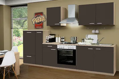 Produktbild von Küchenblock mit Glaskeramikkochfeld Classic 300 cm in lava matt