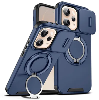 Produktbild von Handyhülle für Oppo Reno15 Pro Dual-Layer Stoßfest Militär Hülle mit Dia Kameraschutz, Magnetisch Ring Ständer Blau