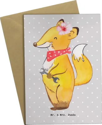 Produktbild von Mr. & Mrs. Panda Grußkarte Kfz-Mechatronikerin Herz - Grau Pastell - Geschenk, Grußkarten, Gesellenprüfung, osterkarten, Ausbildung, Werkstatt, dankeskarten, Werktstatt