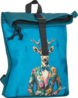 Produktbild von New Rebels Rolltop Cityrucksack Los Angeles – Stylischer Rolltop Rucksack mit Hirsch-Design, Wasserabweisend & Praktisch