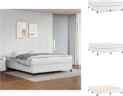 Image de vidaXL Lit Boxspring Blanc 160x200 cm Similicuir - Lits et Sommiers