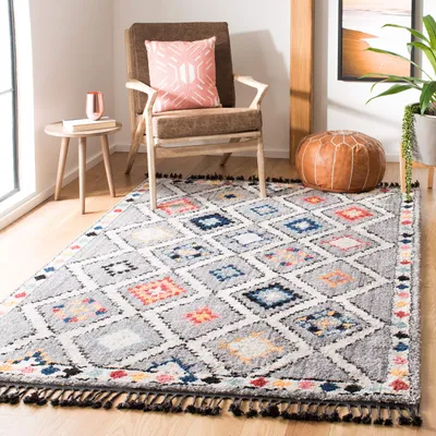 Boho-Chic-Teppich, rechteckig, 122x183 cm, Grau/Multi, Polypropylen
