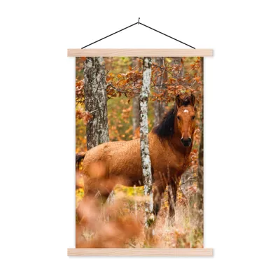 Produktbild von MuchoWow® Textilposter Pferd - Wald - Braun 60x90 cm mit holzfarbenen Rahmen - Textil