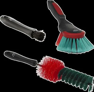 Immagine prodotto di Set di spazzole per auto VIKAN, 3 pezzi - Spazzola per interni, spazzola per cerchioni, spazzola manuale per auto