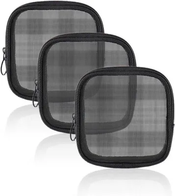 Produktbild von 3er-Set Mini-Make-up-Taschen aus Mesh, Reis-Toilettenbeutel mit Reißverschluss, kleine schwarze Make-up-Tasche für tägliche Accessoires