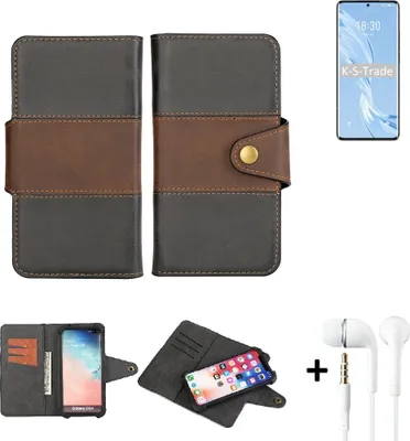 Produktbild von K-S-Trade Handyhülle Schutzhülle Bookstyle Wallet-Case kompatibel mit Meizu 18 Pro + earphones Bumper rundumschutz schwarz-braun 1x