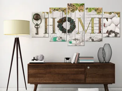 Produktbild von Akustikbild Home Vintage 200x100 cm Bilder Akustikschaum Hochleistungsschallabsorber Schallschutz Leinwand 5 tlg Wandbild Raumakustik Schalldämmung m-A-0663-b-n