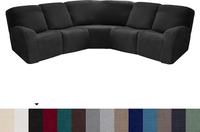 Produktbild von 7-teilige Ecksofa Abdeckungen für 5-Sitzer, Ecksofa-Abdeckung, weicher Stretch rutschfeste Möbelschutz Liegesofabezüge, Schwarz