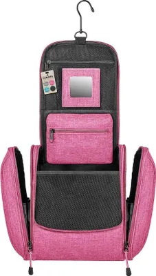 Produktbild von Unyqoos® XXL Toilettentasche zum Aufhängen - große Kosmetiktasche für Damen & Herren, Reise-Organizer für Koffer & Handgepäck, Rosa