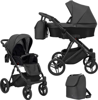 Produktbild von Kinderwagen LAZZIO Sportwagen Babywagen Babyschale Komplettset Kinder Wagen Set 2 in 1 (schwarz eco, Rahmenfarbe: Schwarz)