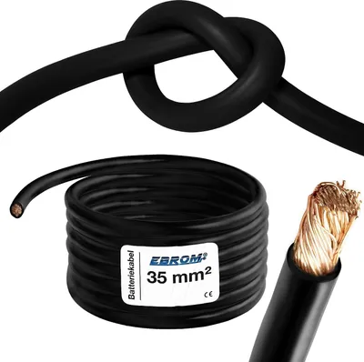 Produktbild von EBROM Batteriekabel hochflexibel Hi-Flex (Hi Flex) 35mm2 Kabel – Meterware SCHWARZ - sehr biegsam – Mantel aus PVC (70 ± 5 Shore) – 99,9 % OFC Kupfer 35 mm² - als Starterkabel, Ladekabel oder ähnliches