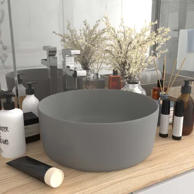 Produktbild von The Living Store s Waschbecken Rund Matt Hellgrau 40x15 cm Keramik